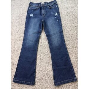 Kensie Vintage Luxe Distressed Flare Jeans Dark Wash Size 10/30 High Rise
